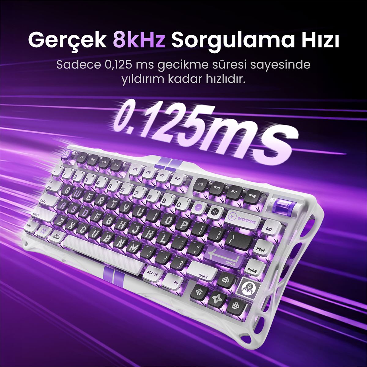 GravaStar Mercury V75 Manyetik Switch Gaming Klavye, Kablolu, İngilizce Q, Mecha Gray