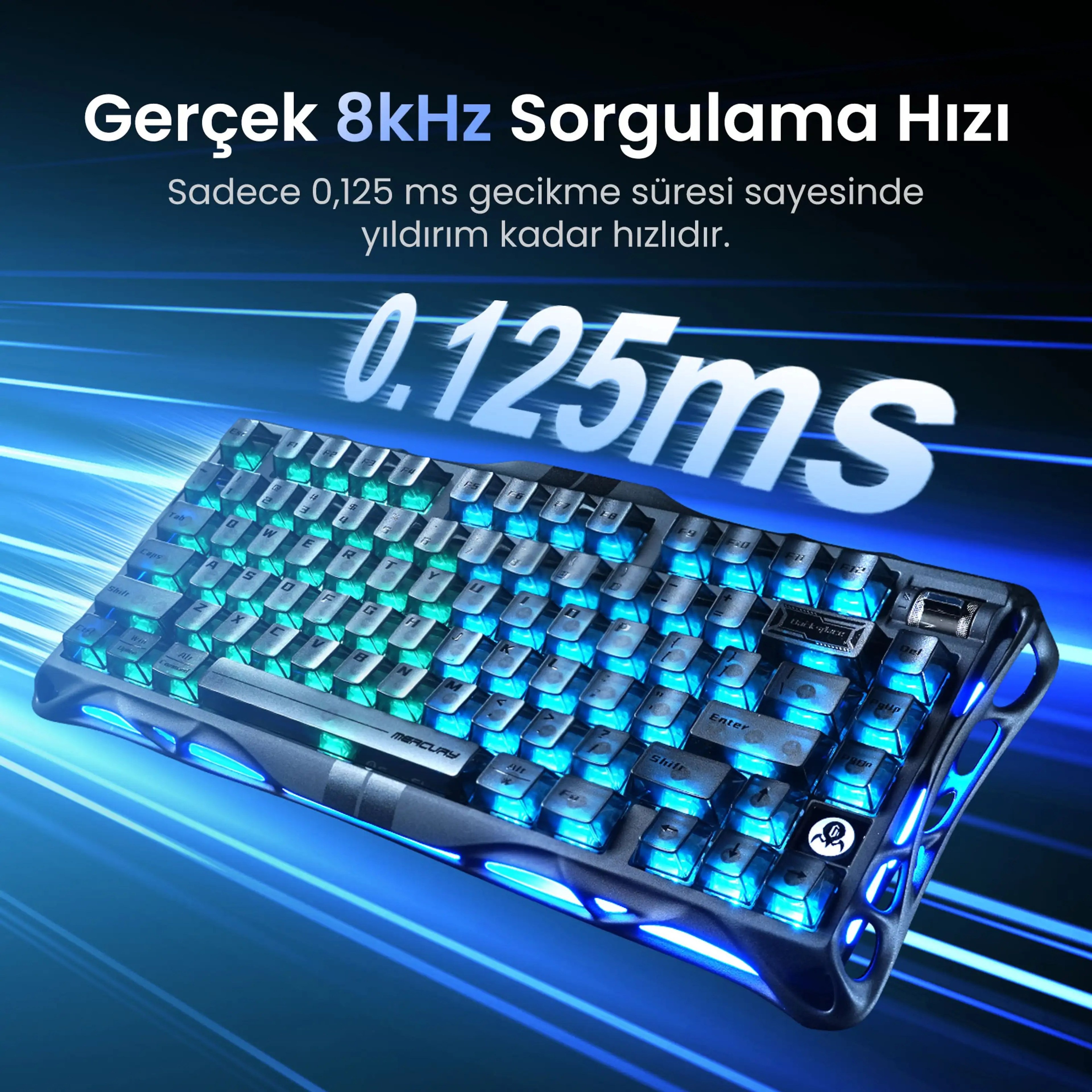 GravaStar Mercury V75 Manyetik Switch Gaming Klavye, Kablolu, İngilizce Q, Mecha Gray